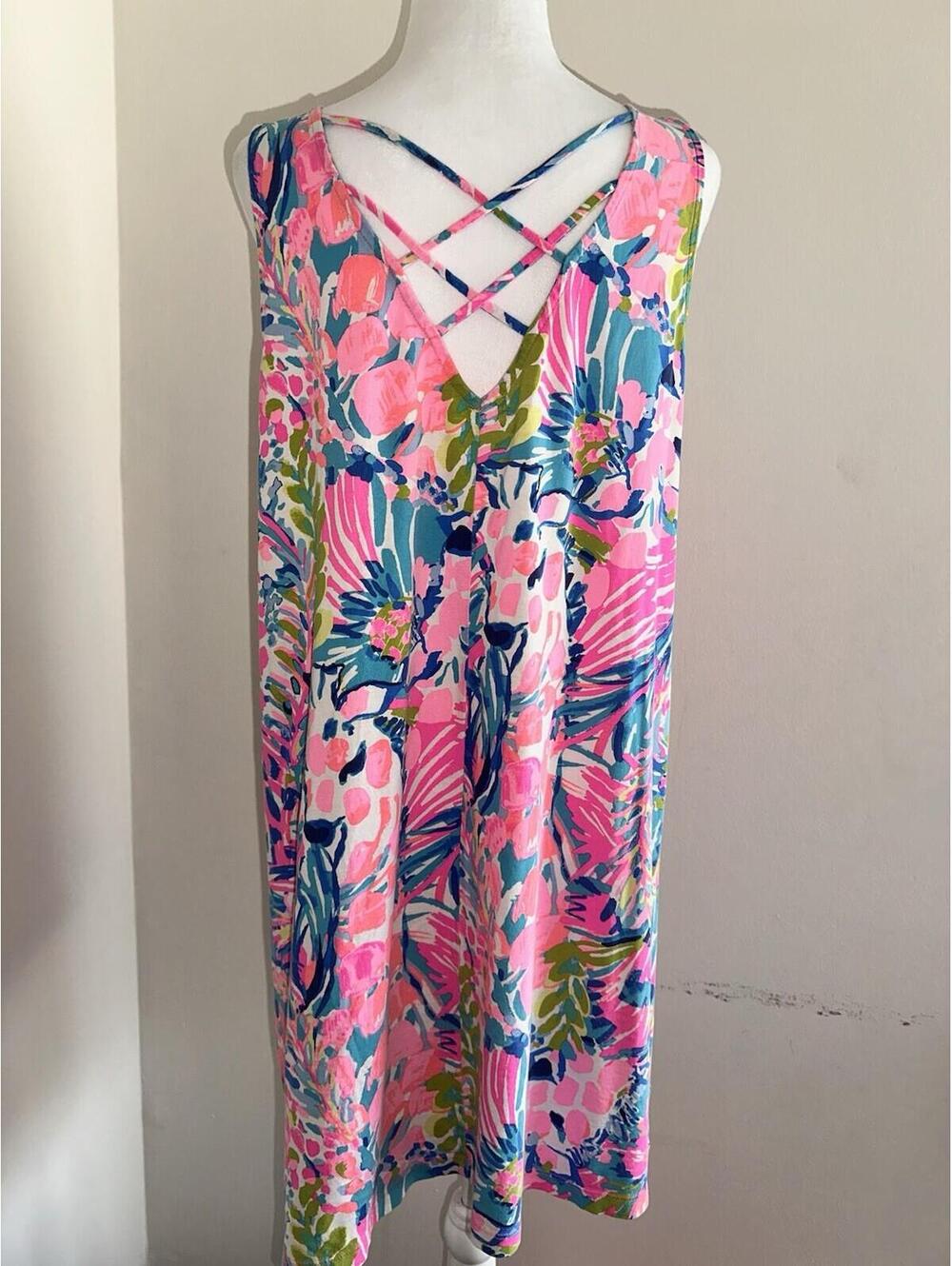 Lilly Pulitzer Kristen Dress in Gumbo Limbo A-Line Tunic Dress Pink Blue Sz XL - Picture 5 of 8